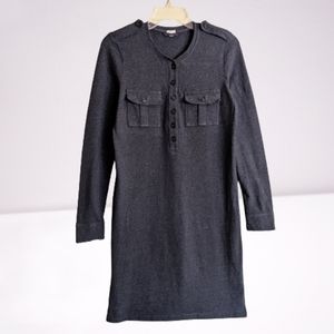 J. Crew Sweater Dress Gray Chest Pockets long Sleeves Cotton XS